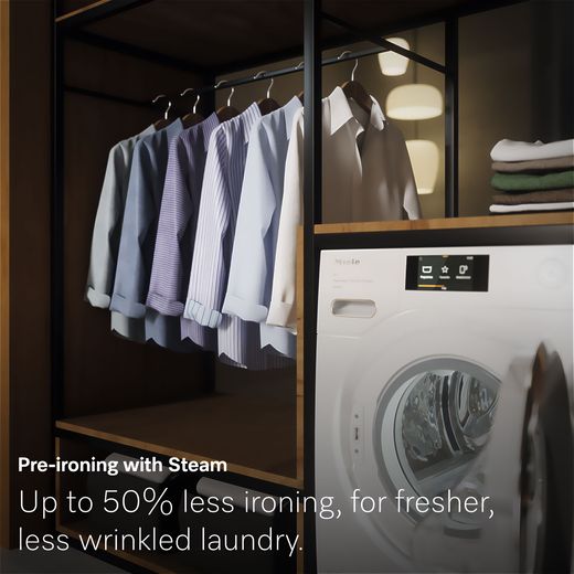 Miele W1 PowerWash WSD383 WCS 9kg Washing Machine with 1400 rpm - White - Annotation - pre ironing with steam shotshot